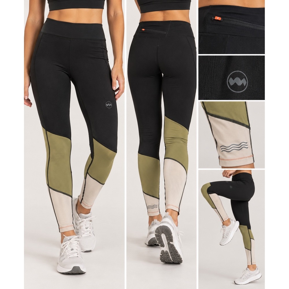 Janji Groundwork Running Tights Womens Small Black Green Colorblock Leggings